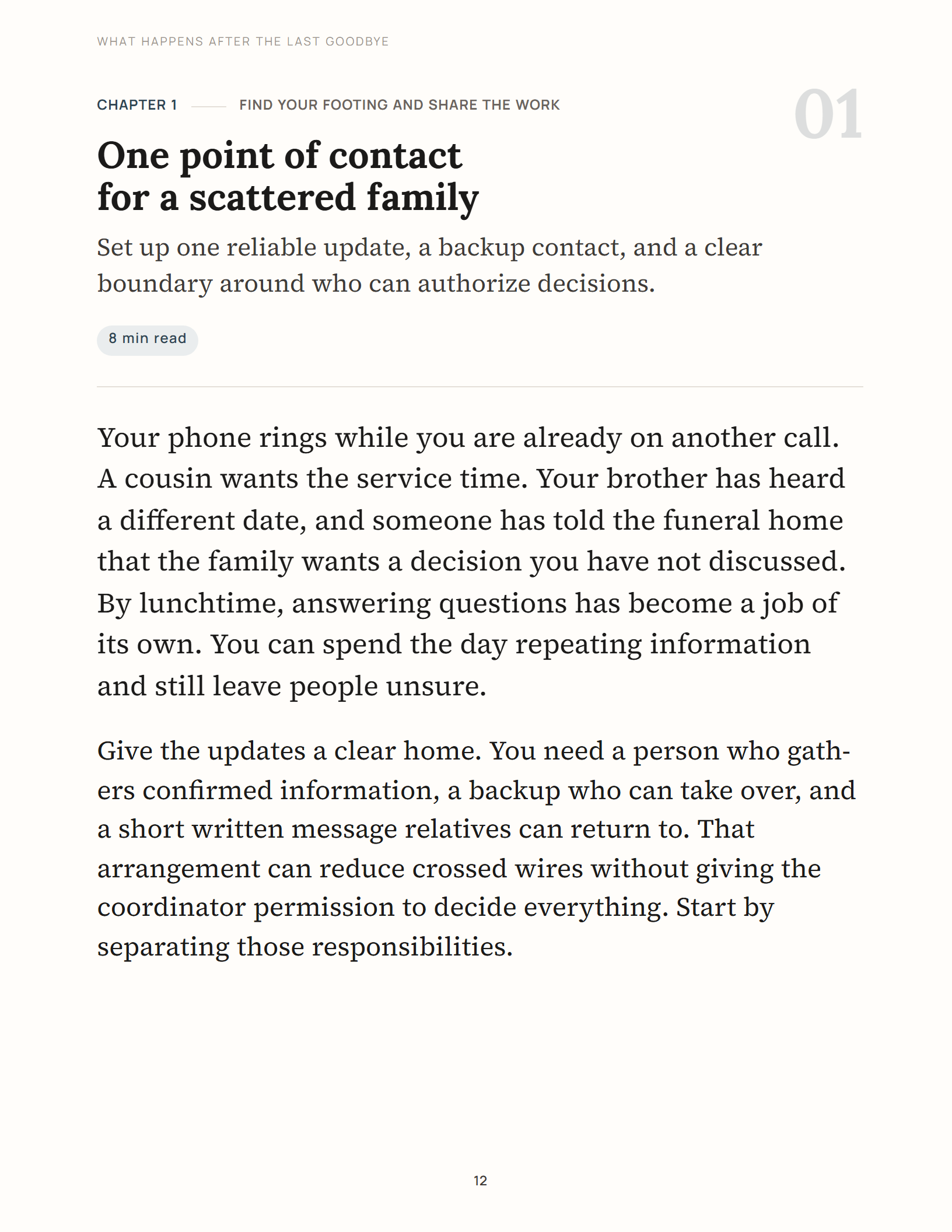 One point of contact for a scattered family